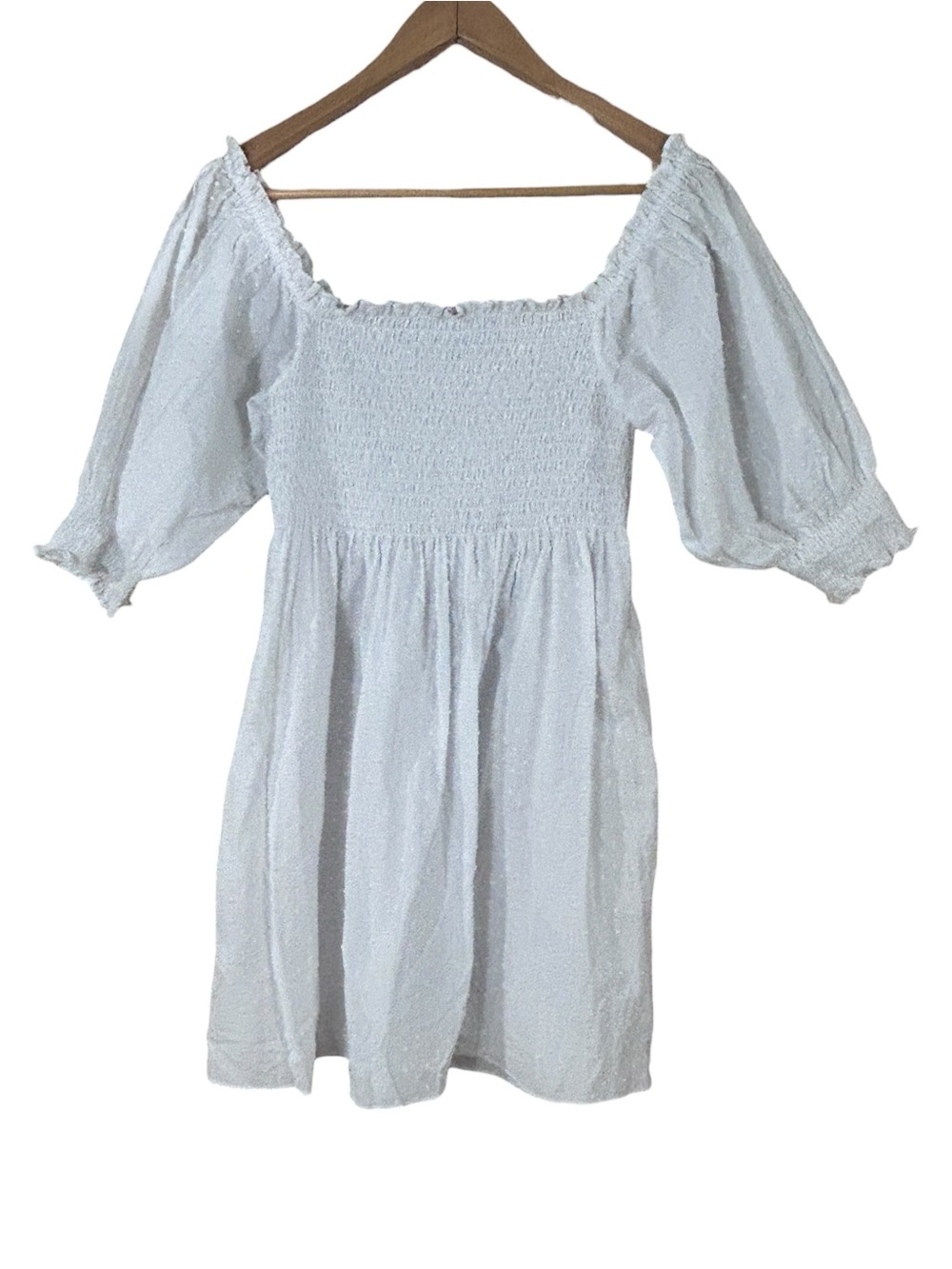 Hill House Athena Nap Dress White Smocked Puff Sleeve Cotton XS